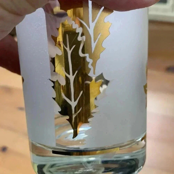 Vintage Mid Century 24k Gold Atomic Etched Set of 6 Bar Glasses Frosted w Gold - Picture 6 of 6